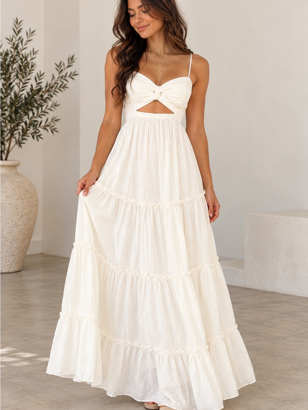Cider Cream Tiered Maxi Dress with Twist Front